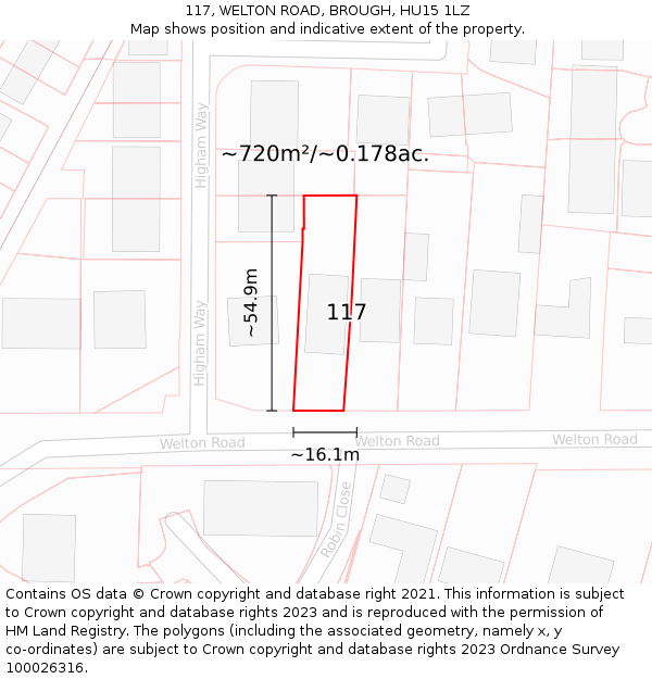 117, WELTON ROAD, BROUGH, HU15 1LZ: Plot and title map