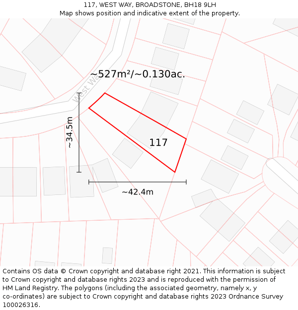 117, WEST WAY, BROADSTONE, BH18 9LH: Plot and title map