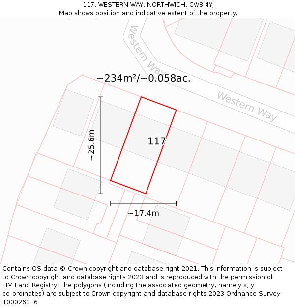 117, WESTERN WAY, NORTHWICH, CW8 4YJ: Plot and title map