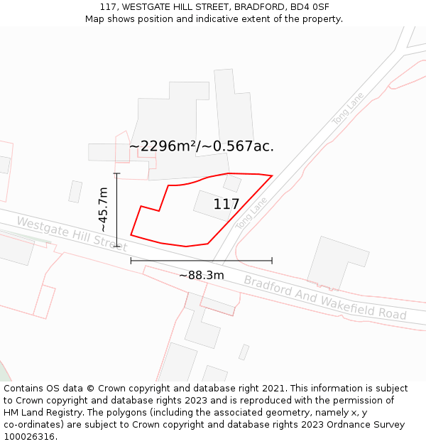 117, WESTGATE HILL STREET, BRADFORD, BD4 0SF: Plot and title map