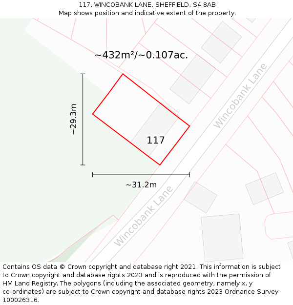 117, WINCOBANK LANE, SHEFFIELD, S4 8AB: Plot and title map