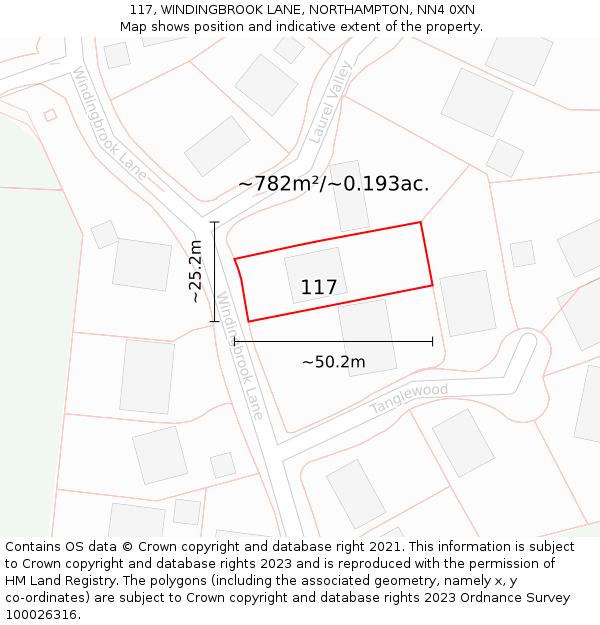 117, WINDINGBROOK LANE, NORTHAMPTON, NN4 0XN: Plot and title map