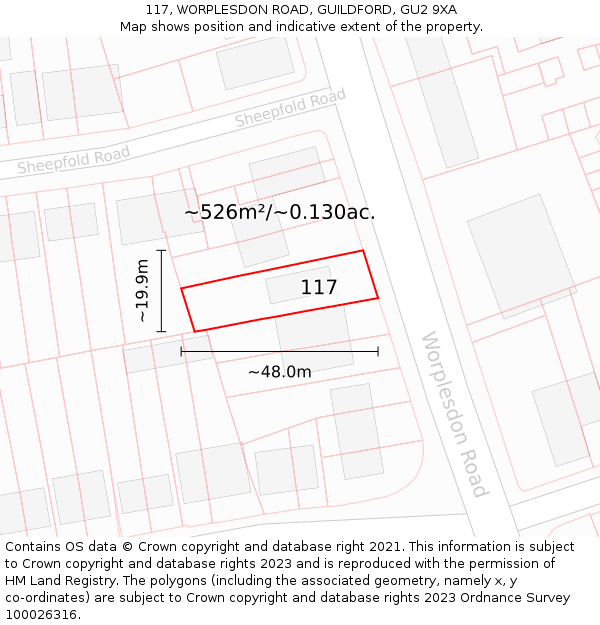 117, WORPLESDON ROAD, GUILDFORD, GU2 9XA: Plot and title map