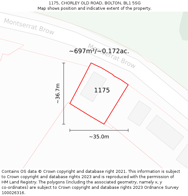1175, CHORLEY OLD ROAD, BOLTON, BL1 5SG: Plot and title map