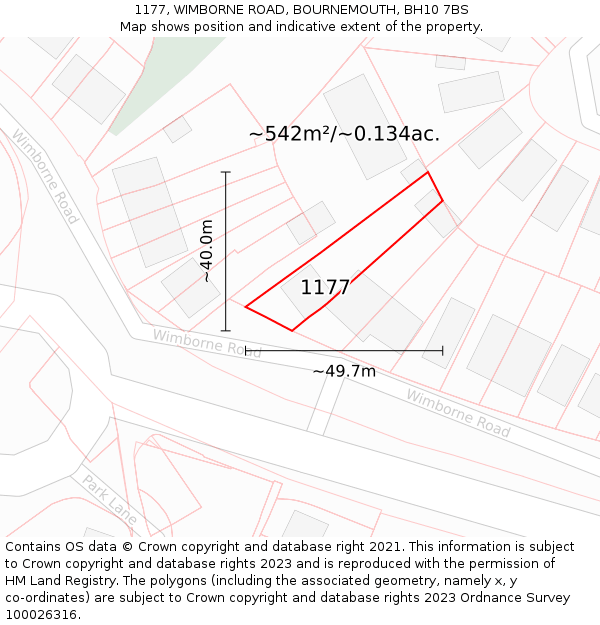 1177, WIMBORNE ROAD, BOURNEMOUTH, BH10 7BS: Plot and title map