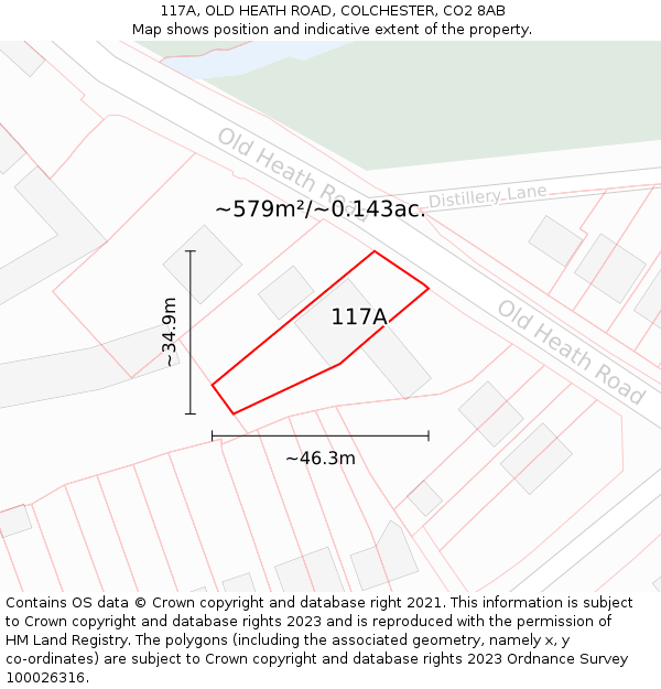 117A, OLD HEATH ROAD, COLCHESTER, CO2 8AB: Plot and title map