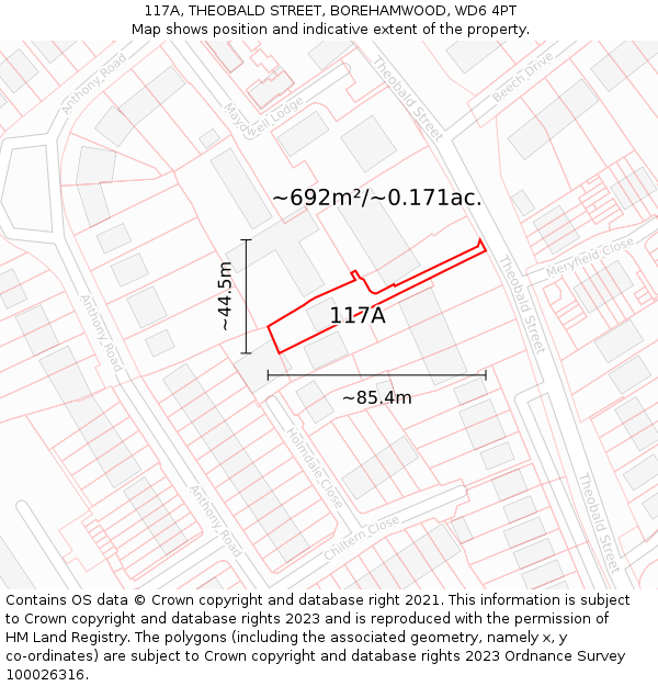 117A, THEOBALD STREET, BOREHAMWOOD, WD6 4PT: Plot and title map
