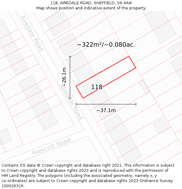 118, AIREDALE ROAD, SHEFFIELD, S6 4AW: Plot and title map