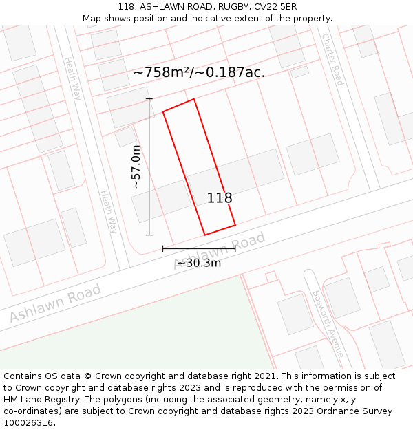 118, ASHLAWN ROAD, RUGBY, CV22 5ER: Plot and title map