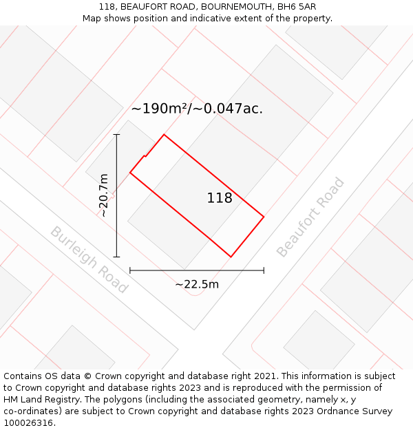 118, BEAUFORT ROAD, BOURNEMOUTH, BH6 5AR: Plot and title map