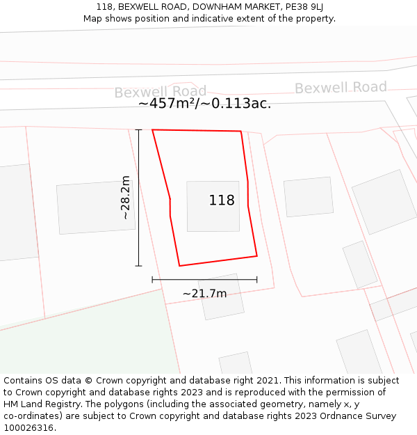 118, BEXWELL ROAD, DOWNHAM MARKET, PE38 9LJ: Plot and title map