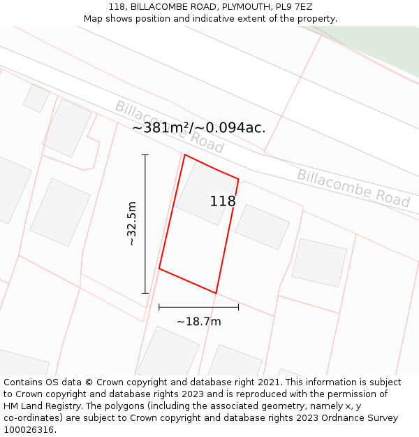 118, BILLACOMBE ROAD, PLYMOUTH, PL9 7EZ: Plot and title map