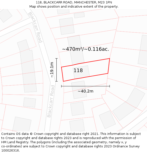 118, BLACKCARR ROAD, MANCHESTER, M23 1PN: Plot and title map