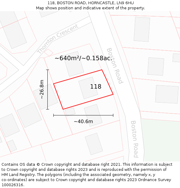 118, BOSTON ROAD, HORNCASTLE, LN9 6HU: Plot and title map