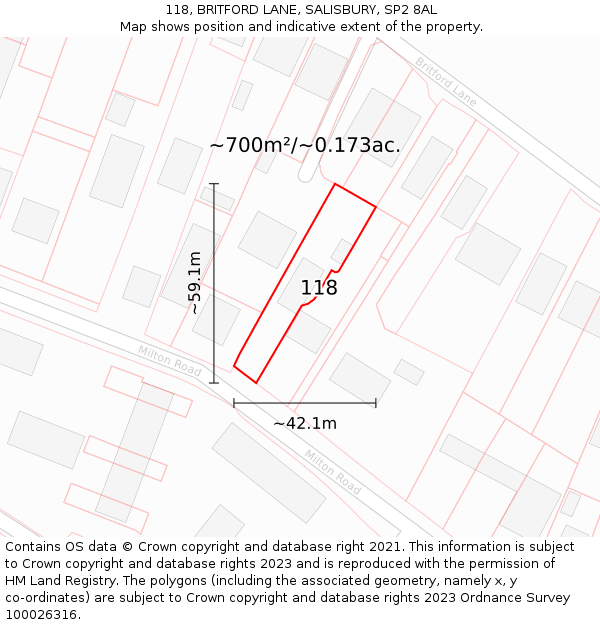 118, BRITFORD LANE, SALISBURY, SP2 8AL: Plot and title map