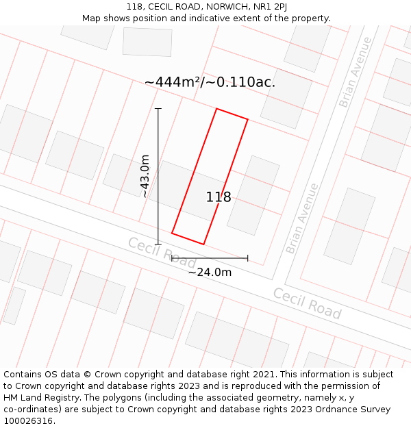 118, CECIL ROAD, NORWICH, NR1 2PJ: Plot and title map