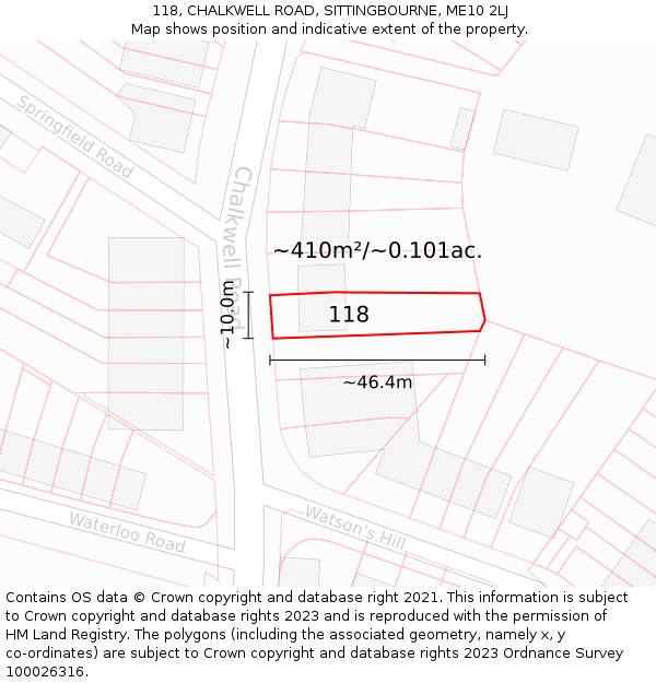 118, CHALKWELL ROAD, SITTINGBOURNE, ME10 2LJ: Plot and title map