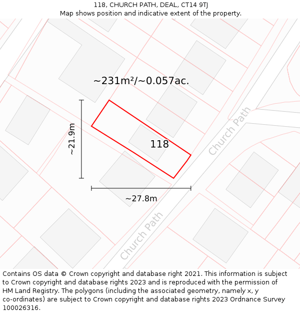 118, CHURCH PATH, DEAL, CT14 9TJ: Plot and title map