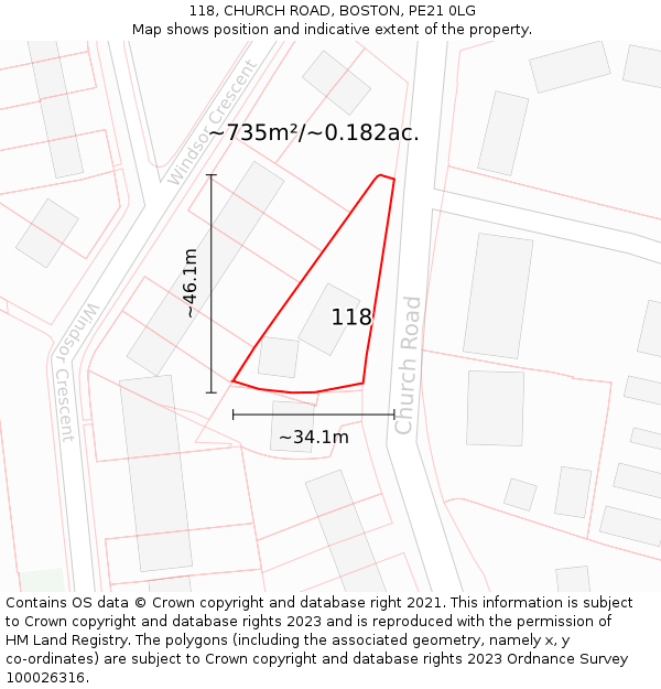 118, CHURCH ROAD, BOSTON, PE21 0LG: Plot and title map