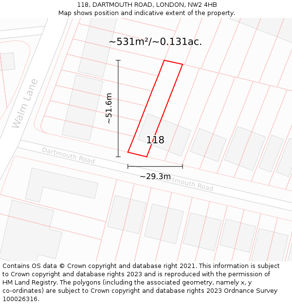 118, DARTMOUTH ROAD, LONDON, NW2 4HB: Plot and title map