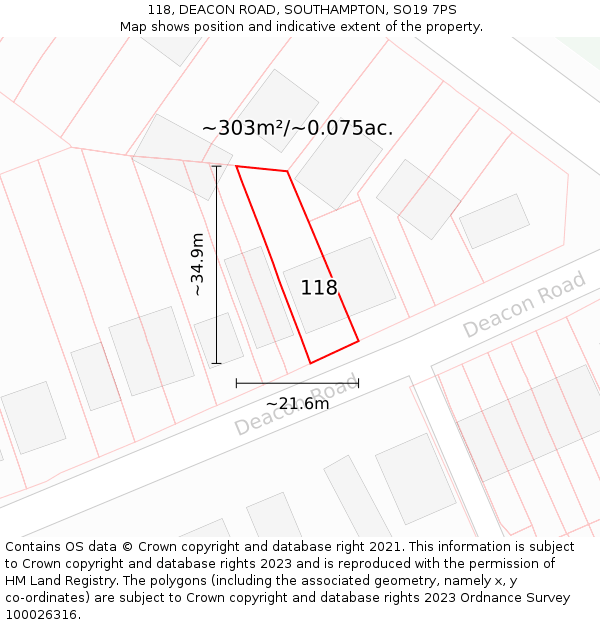 118, DEACON ROAD, SOUTHAMPTON, SO19 7PS: Plot and title map