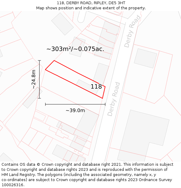 118, DERBY ROAD, RIPLEY, DE5 3HT: Plot and title map