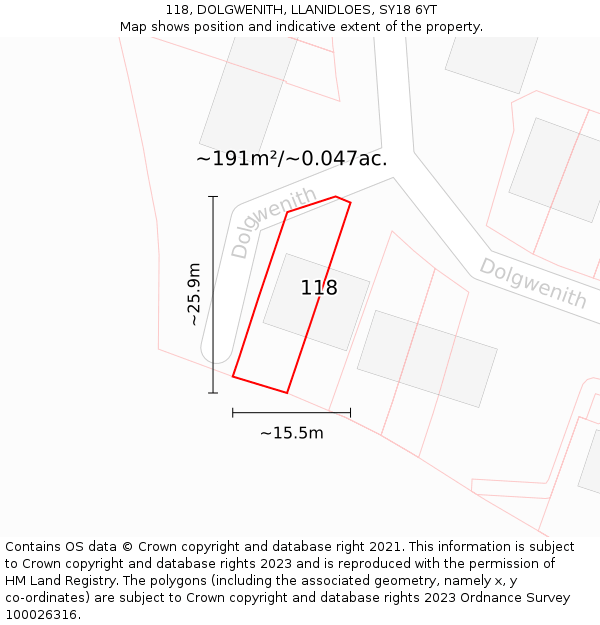 118, DOLGWENITH, LLANIDLOES, SY18 6YT: Plot and title map
