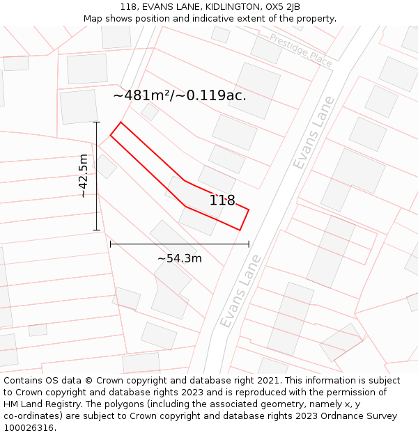 118, EVANS LANE, KIDLINGTON, OX5 2JB: Plot and title map