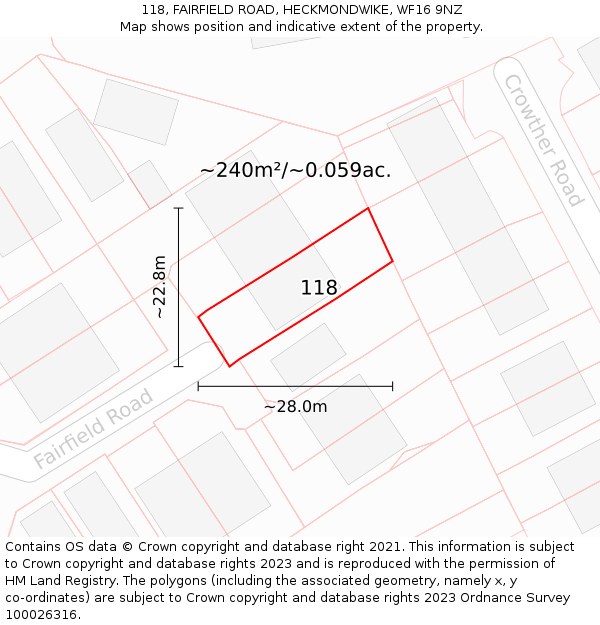 118, FAIRFIELD ROAD, HECKMONDWIKE, WF16 9NZ: Plot and title map