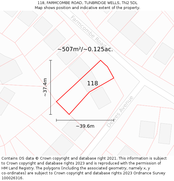 118, FARMCOMBE ROAD, TUNBRIDGE WELLS, TN2 5DL: Plot and title map