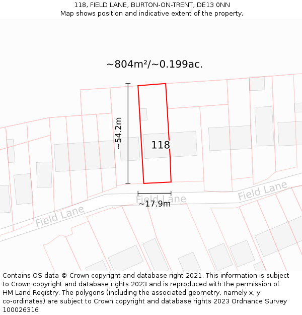 118, FIELD LANE, BURTON-ON-TRENT, DE13 0NN: Plot and title map