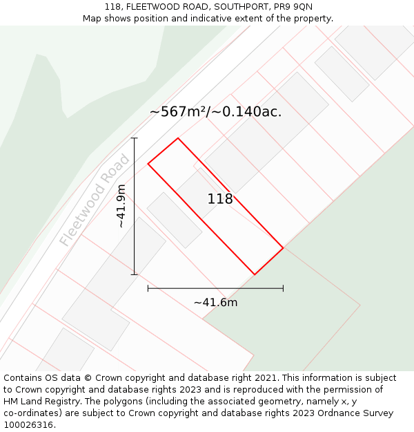 118, FLEETWOOD ROAD, SOUTHPORT, PR9 9QN: Plot and title map