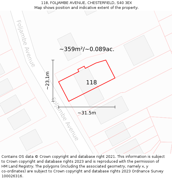 118, FOLJAMBE AVENUE, CHESTERFIELD, S40 3EX: Plot and title map