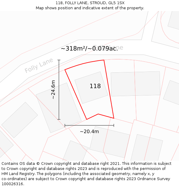 118, FOLLY LANE, STROUD, GL5 1SX: Plot and title map