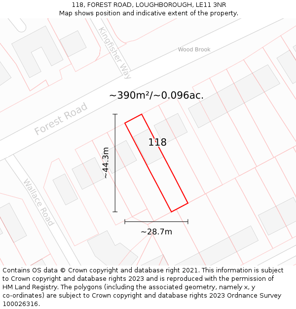 118, FOREST ROAD, LOUGHBOROUGH, LE11 3NR: Plot and title map