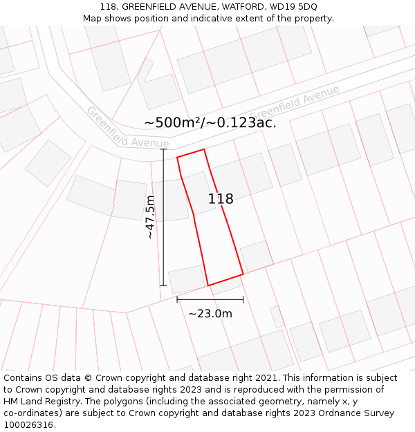 118, GREENFIELD AVENUE, WATFORD, WD19 5DQ: Plot and title map