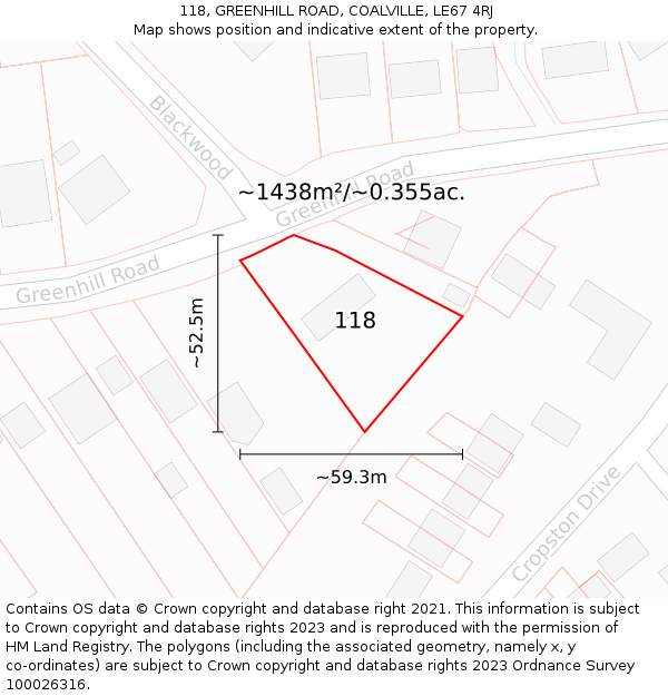 118, GREENHILL ROAD, COALVILLE, LE67 4RJ: Plot and title map