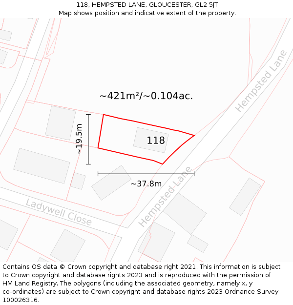 118, HEMPSTED LANE, GLOUCESTER, GL2 5JT: Plot and title map