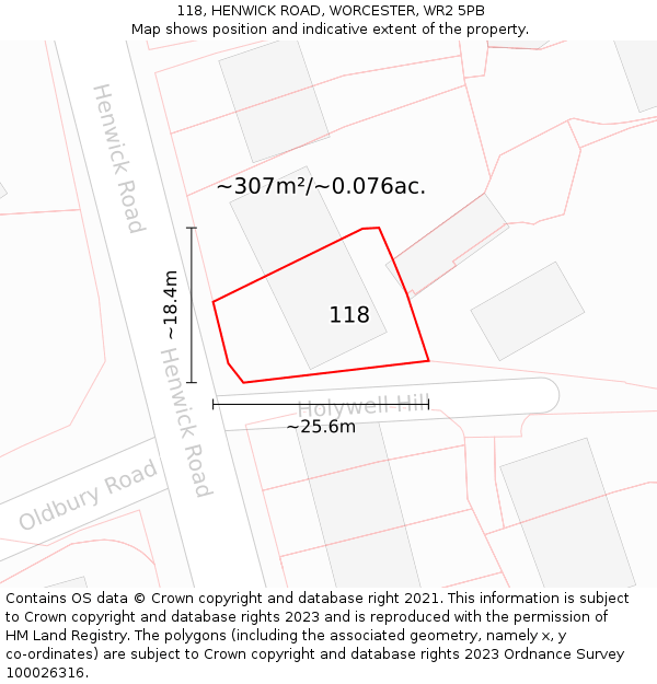 118, HENWICK ROAD, WORCESTER, WR2 5PB: Plot and title map