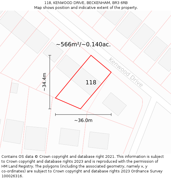 118, KENWOOD DRIVE, BECKENHAM, BR3 6RB: Plot and title map