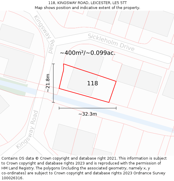 118, KINGSWAY ROAD, LEICESTER, LE5 5TT: Plot and title map