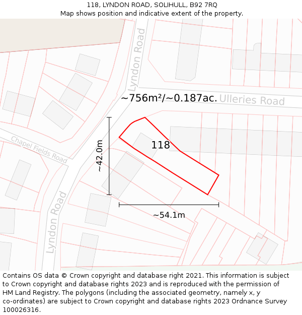 118, LYNDON ROAD, SOLIHULL, B92 7RQ: Plot and title map