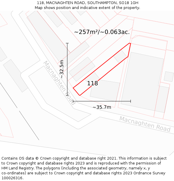 118, MACNAGHTEN ROAD, SOUTHAMPTON, SO18 1GH: Plot and title map