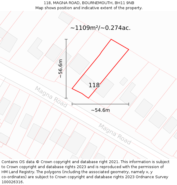 118, MAGNA ROAD, BOURNEMOUTH, BH11 9NB: Plot and title map