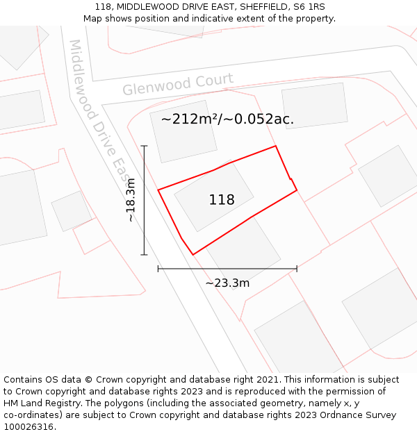118, MIDDLEWOOD DRIVE EAST, SHEFFIELD, S6 1RS: Plot and title map