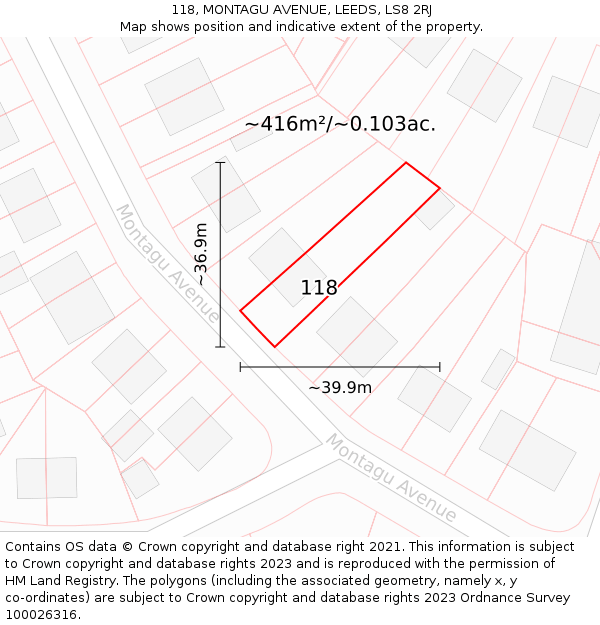 118, MONTAGU AVENUE, LEEDS, LS8 2RJ: Plot and title map