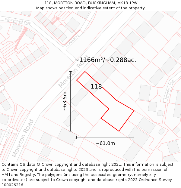 118, MORETON ROAD, BUCKINGHAM, MK18 1PW: Plot and title map