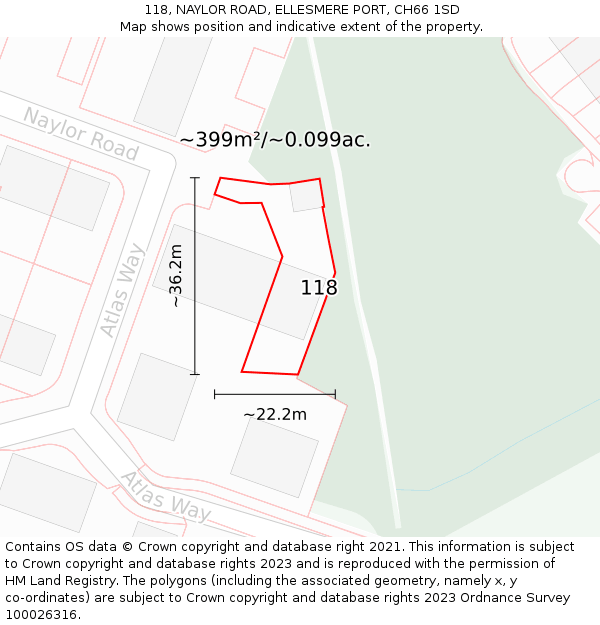118, NAYLOR ROAD, ELLESMERE PORT, CH66 1SD: Plot and title map