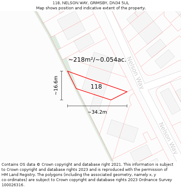 118, NELSON WAY, GRIMSBY, DN34 5UL: Plot and title map