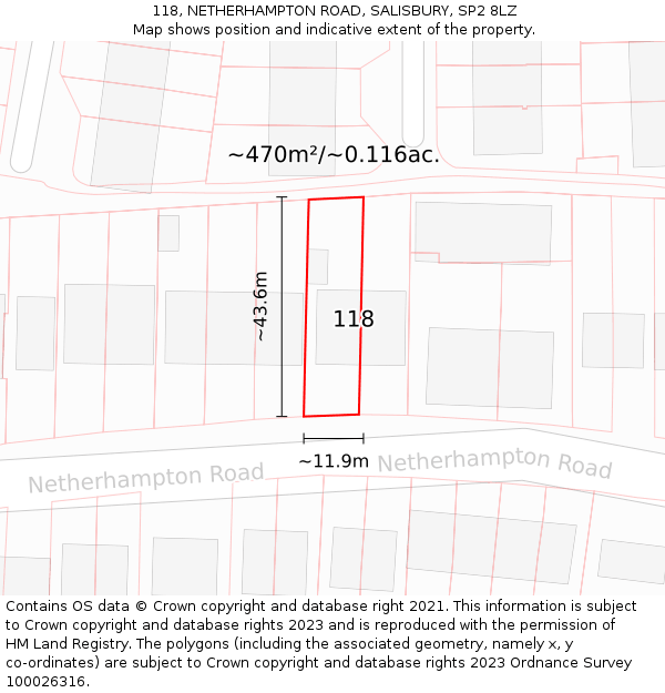 118, NETHERHAMPTON ROAD, SALISBURY, SP2 8LZ: Plot and title map